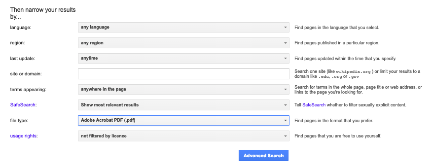 Advanced Google Search for PDF Step