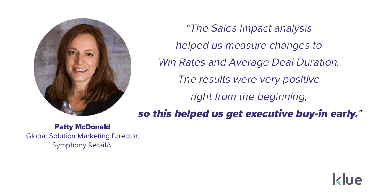 Win-rates by competitive content usage measures the impact on revenue your competitive enablement program has - Patty McDonald, Symphony RetailAI