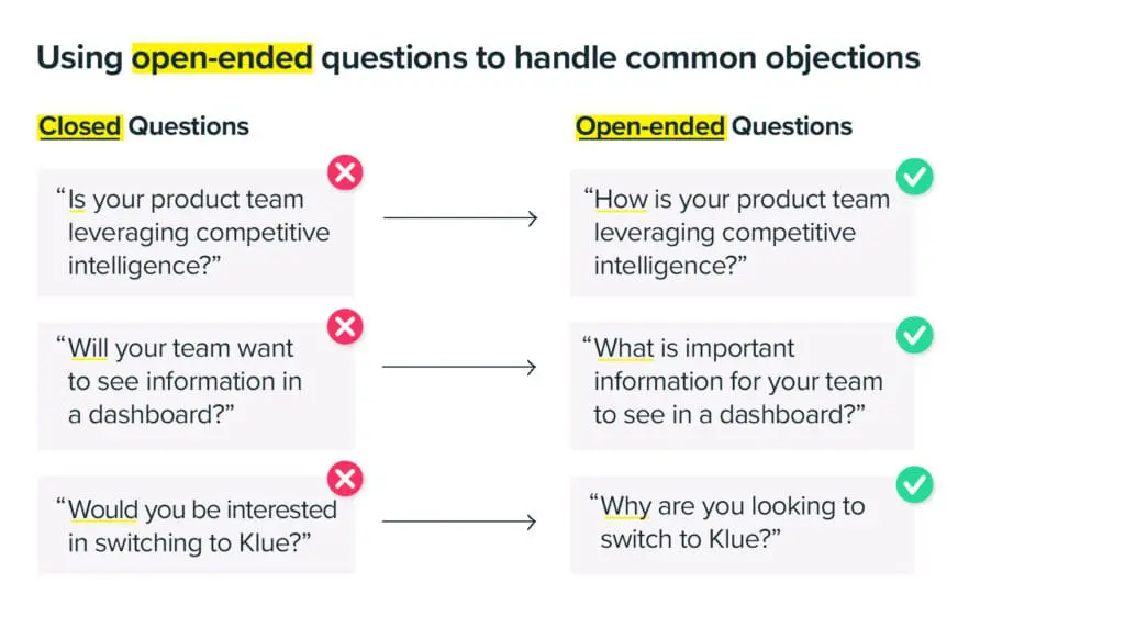 Examples of open ended questions to help you overcome sales objections