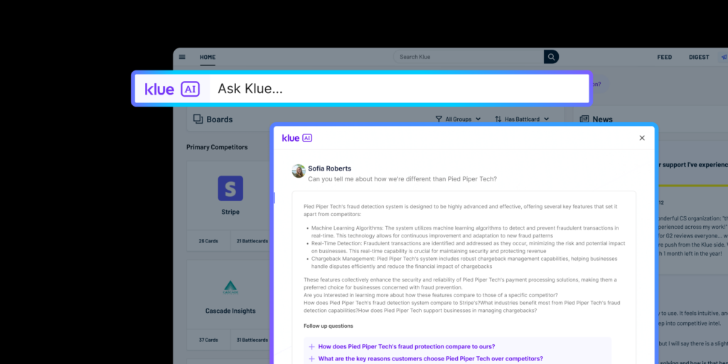 Introducing Ask Klue. Instant, accurate answers to your sellers’ competitive questions. ​​